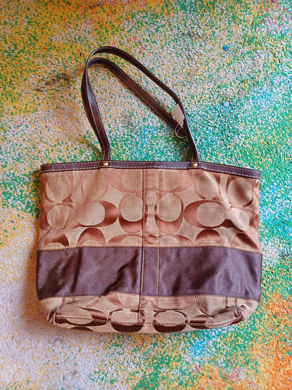 Coach Tan and Dark Brown Signature Canvas Tote